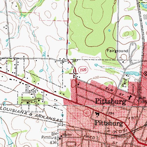 Topographic Map of Pittsburg Middle School, TX