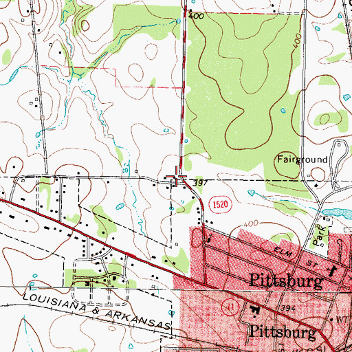 Topographic Map of Pittsburg Primary School, TX