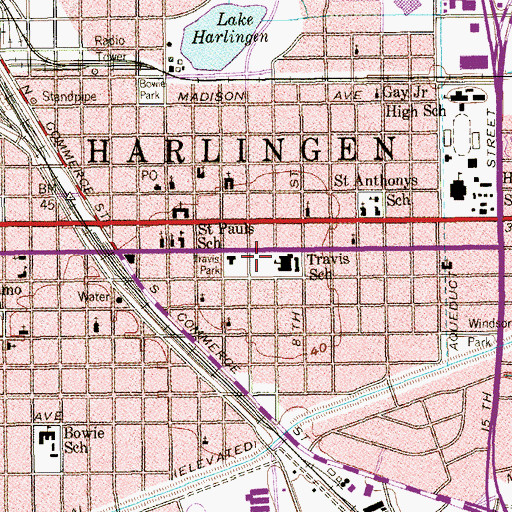 Topographic Map of Travis Elementary School, TX