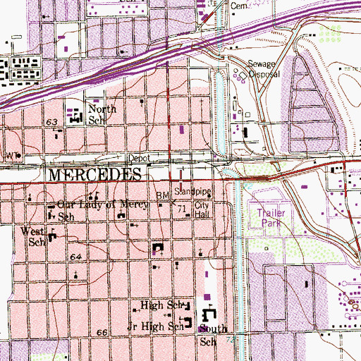 Topographic Map of Mercedes Alternative Academy, TX