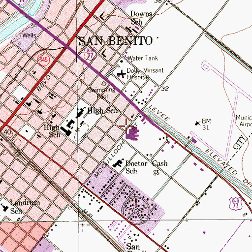 Topographic Map of Miller Jordan Middle School, TX