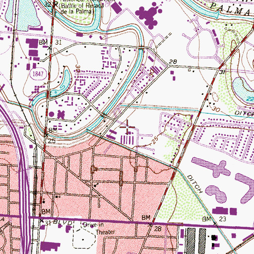 Topographic Map of Perez Elementary School, TX