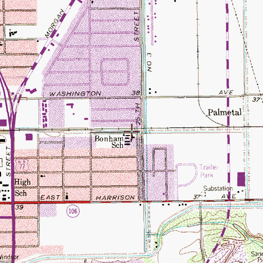 Topographic Map of Bonham Elementary School, TX