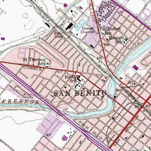 Topographic Map of Fred Booth Elementary School - South, TX
