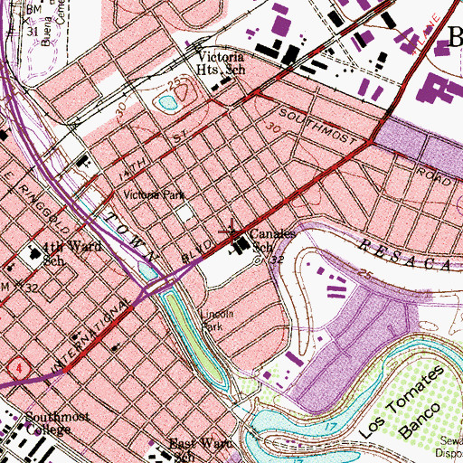 Topographic Map of Canales Elementary School, TX