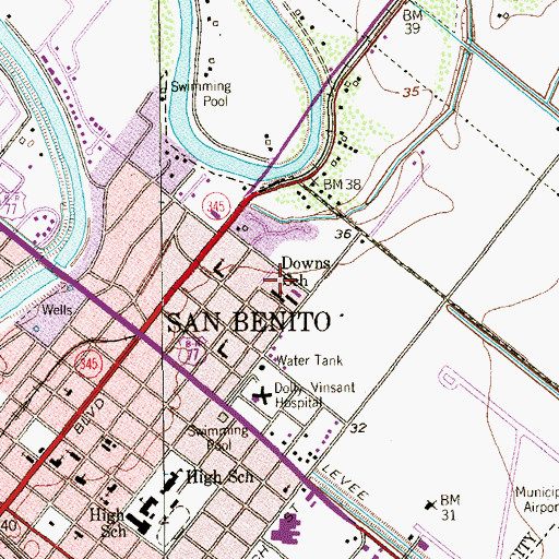 Topographic Map of Ed Downs Elementary School, TX