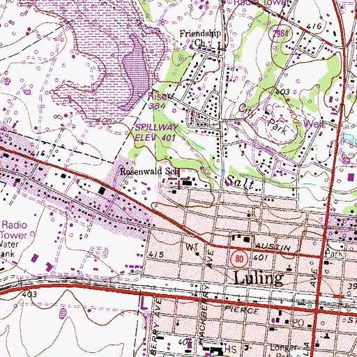 Topographic Map of Rosenwald Primary School, TX