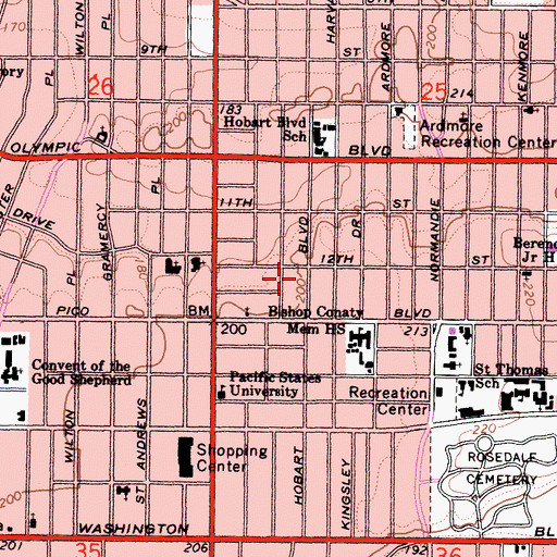 Topographic Map of Los Angeles Elementary School, CA