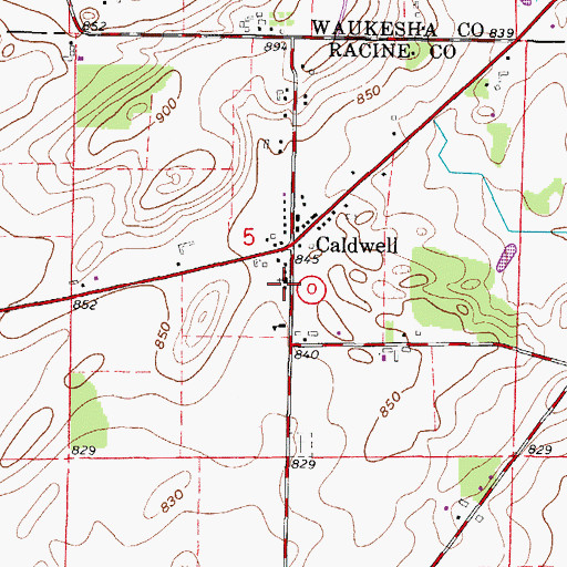 Topographic Map of Caldwell United Methodist Church, WI