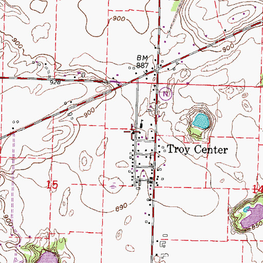 Topographic Map of Troy Center United Methodist Church, WI