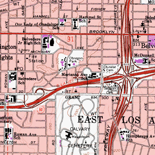 Topographic Map of Meylee Elementary School, CA