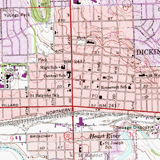 Topographic Map of Dickinson Public Library, ND
