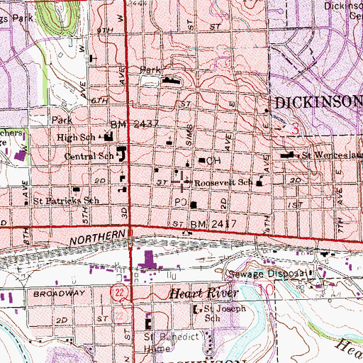 Topographic Map of Saint Johns Episcopal Church, ND