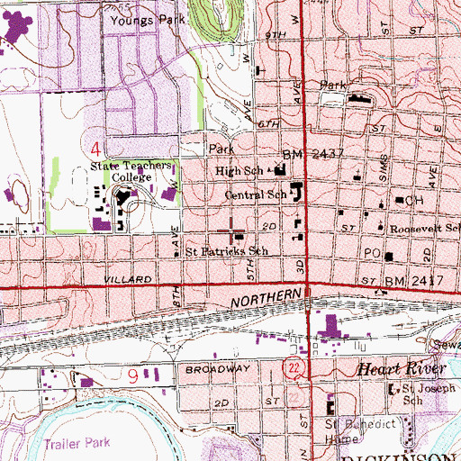 Topographic Map of Saint Johns Lutheran Church, ND