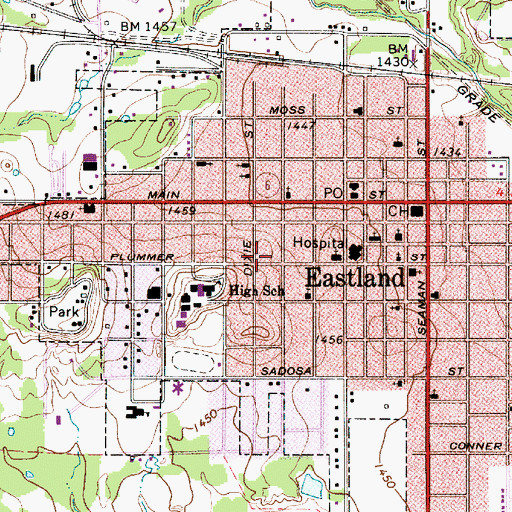 Topographic Map of Eastland High School, TX