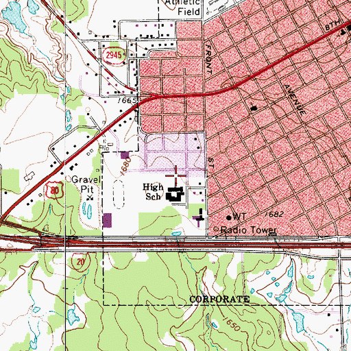 Topographic Map of Cisco High School, TX