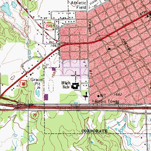 Topographic Map of Cisco Junior High School, TX