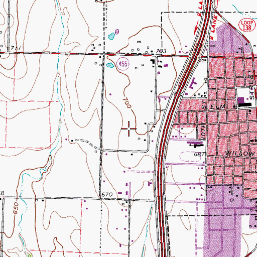 Topographic Map of Sanger Middle School, TX