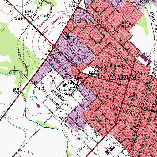 Topographic Map of Yoakum High School, TX