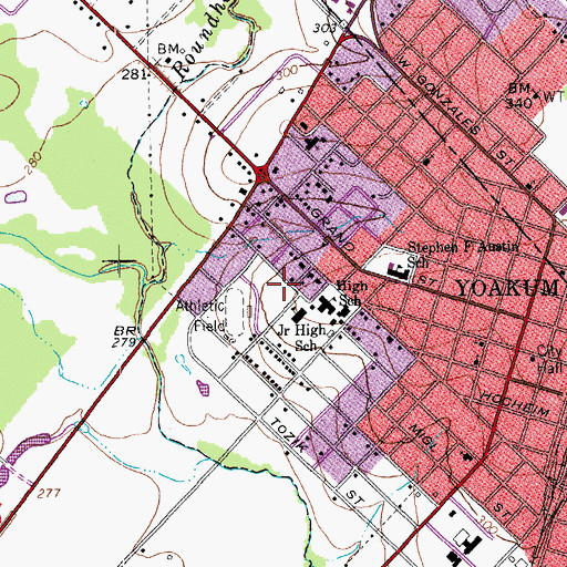 Topographic Map of Yoakum Junior High School, TX