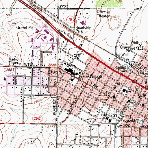 Topographic Map of Clarendon High School, TX