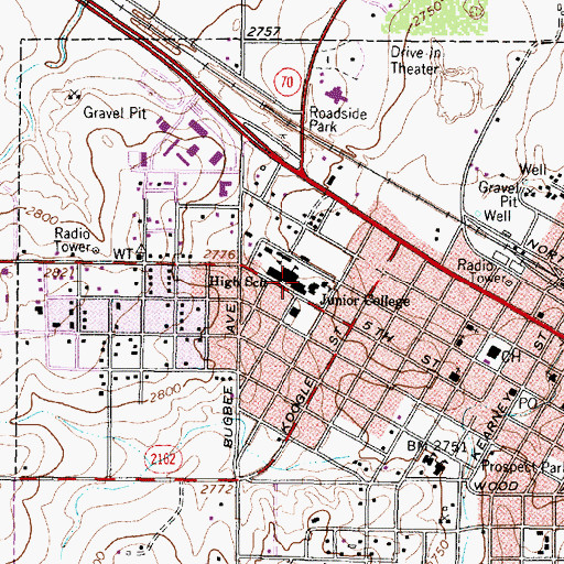 Topographic Map of Clarendon Junior High School, TX