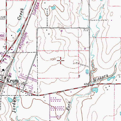 Topographic Map of Krum High School, TX