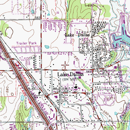 Topographic Map of Lake Dallas Middle School, TX