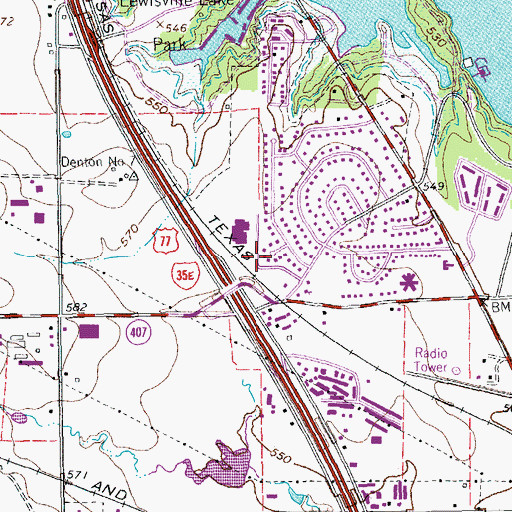 Topographic Map of Lewisville High School - North, TX