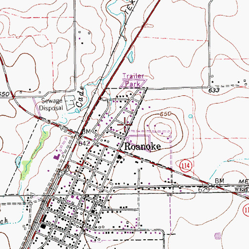 Topographic Map of Roanoke Elementary School, TX