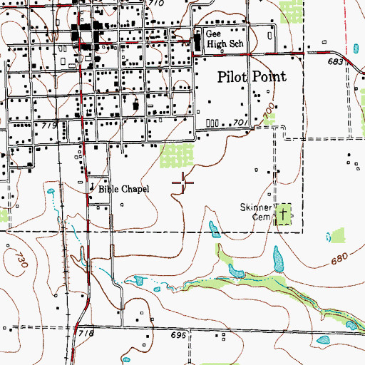 Topographic Map of Pilot Point Selz Middle School, TX