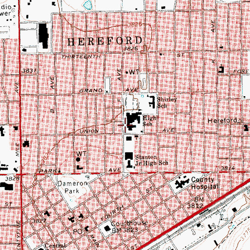 Topographic Map of Hereford High School, TX