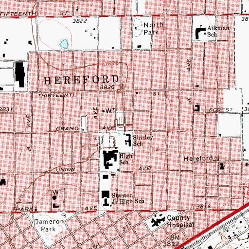 Topographic Map of Shirley Elementary School, TX