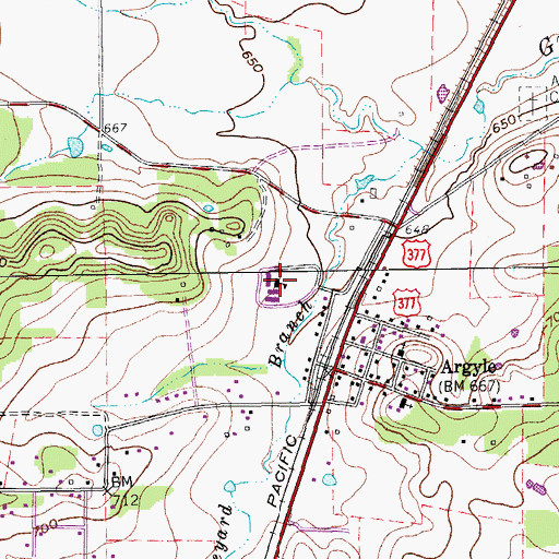 Topographic Map of Argyle Intermediate School, TX