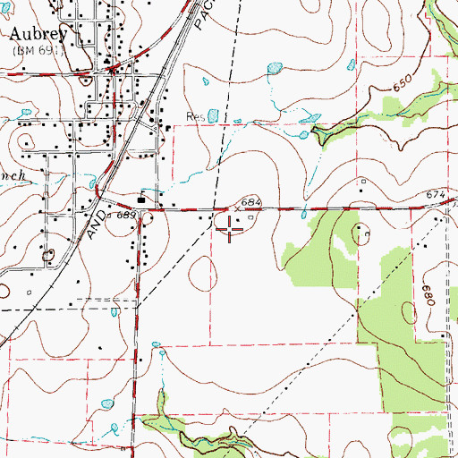 Topographic Map of Aubrey High School, TX