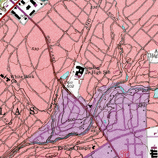 Topographic Map of W H Gaston Middle School, TX