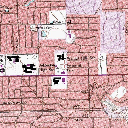 Topographic Map of Walnut Hill Elementary School, TX