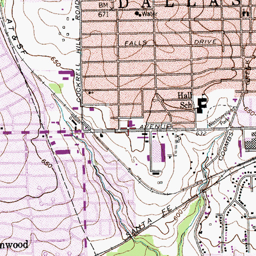 Topographic Map of West Oak Cliff Charter School, TX