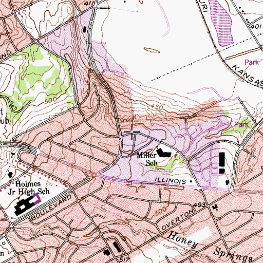 Topographic Map of William B Miller Elementary School, TX