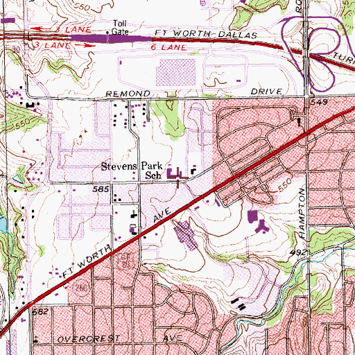 Topographic Map of Stevens Park Elementary School, TX