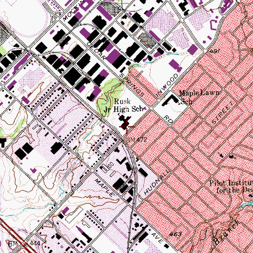 Topographic Map of Thomas J Rusk Middle School, TX