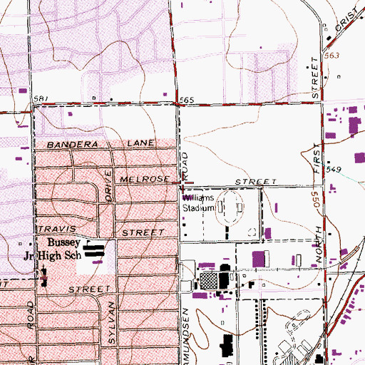 Topographic Map of Vernon Schrade Middle School, TX