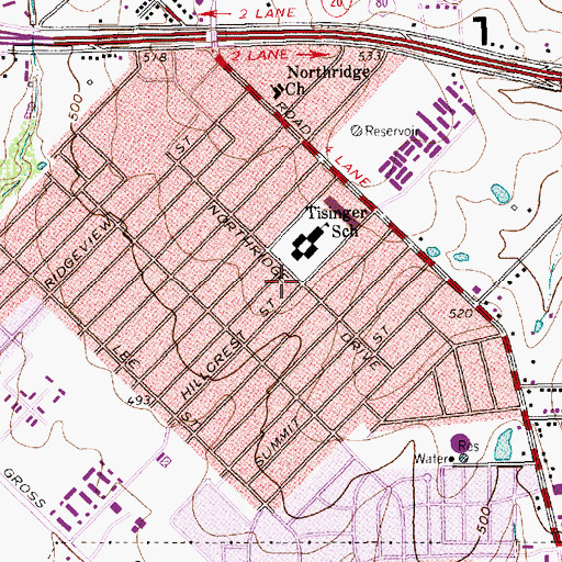 Topographic Map of Tisinger Elementary School, TX