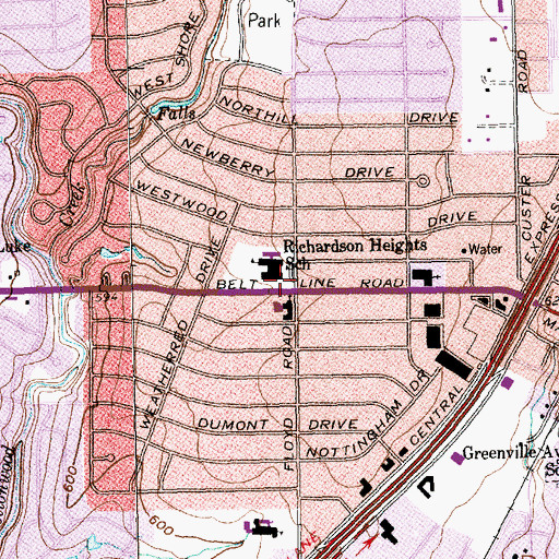 Topographic Map of Richardson Heights Elementary School, TX