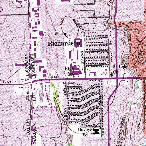 Topographic Map of Richardson High School, TX