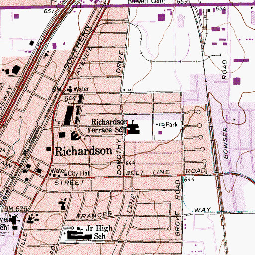 Topographic Map of Richardson Terrace Elementary School, TX