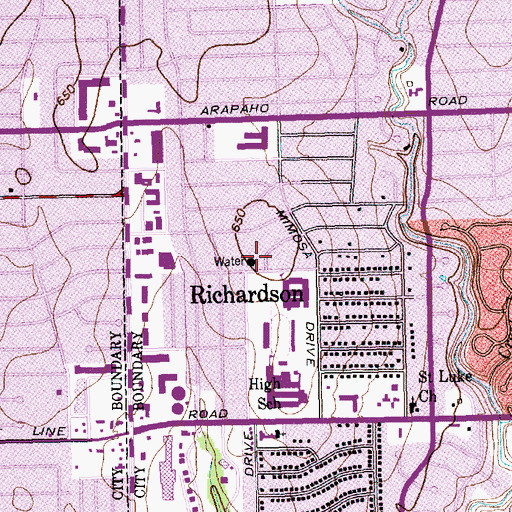 Topographic Map of Richardson West Junior High School, TX