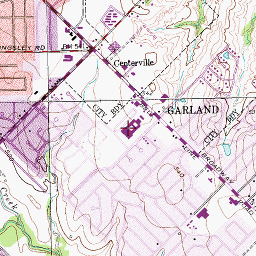 Topographic Map of South Garland High School, TX