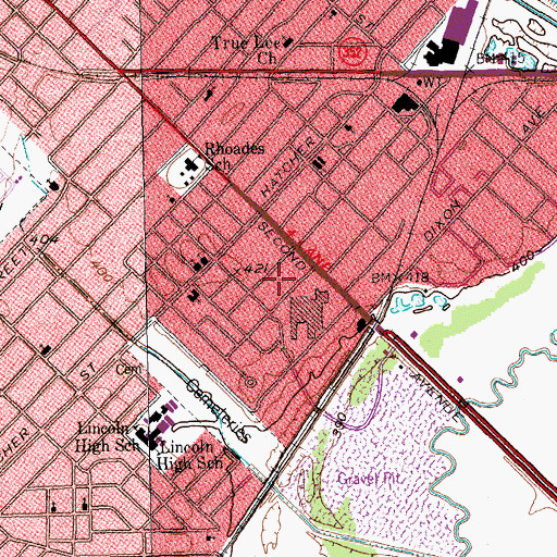 Topographic Map of Pearl C Anderson Middle School, TX