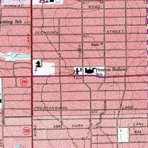 Topographic Map of Preston Hollow Elementary School, TX